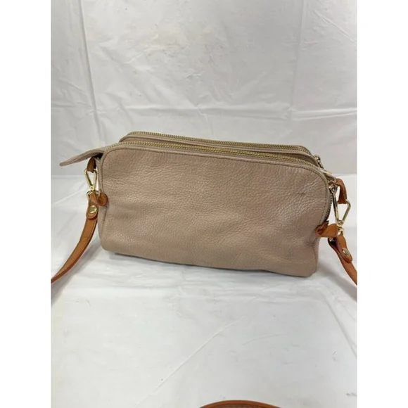 Valentina Beige Pebbled Leather Shoulder Bag Small - Picture 2 of 15